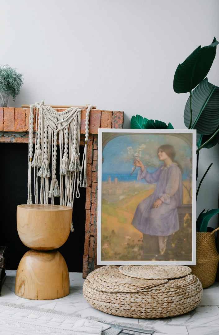 Girl Sitting With Landscape In The Background by Joan Brull Art Nouveau (Modern) Art