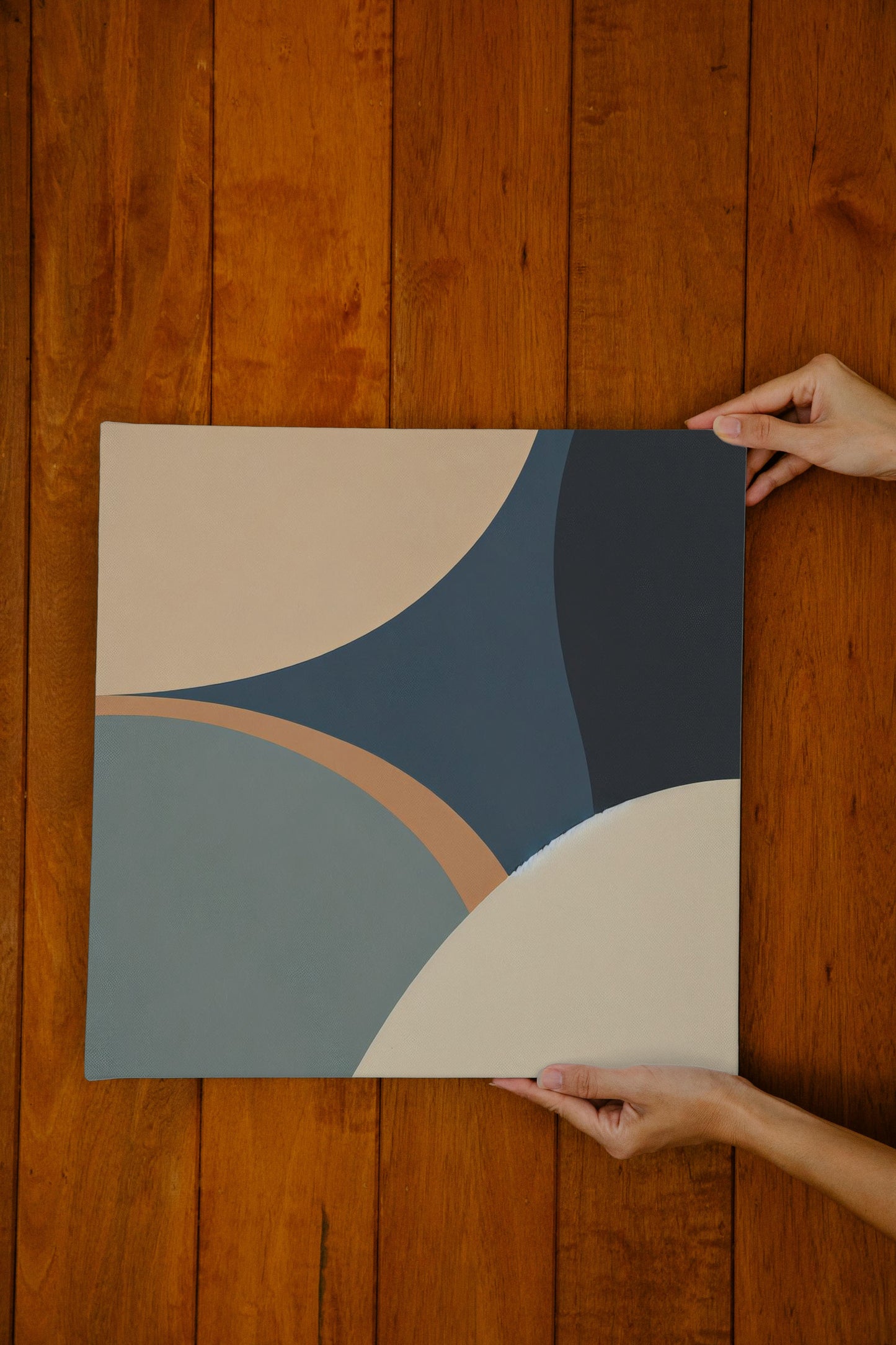 Aureum Vistara Abstractum: Serene Navy and Beige Modern Wall Art