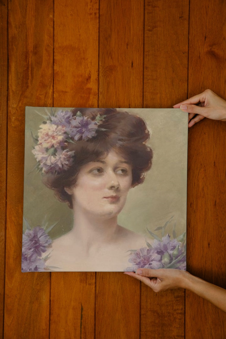 Portrait of a Woman with Mauve Flowers by Louise Abb&#233;ma dated 1927