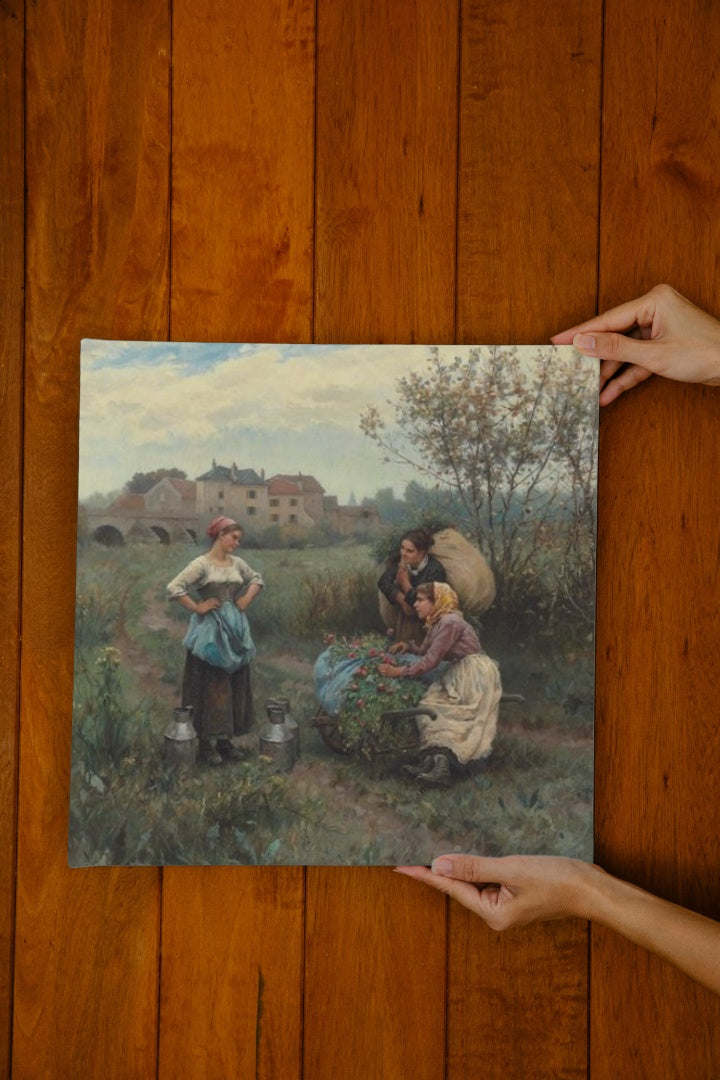 Three women in a landscape by Daniel Ridgway Knight Realism Art dated 1881