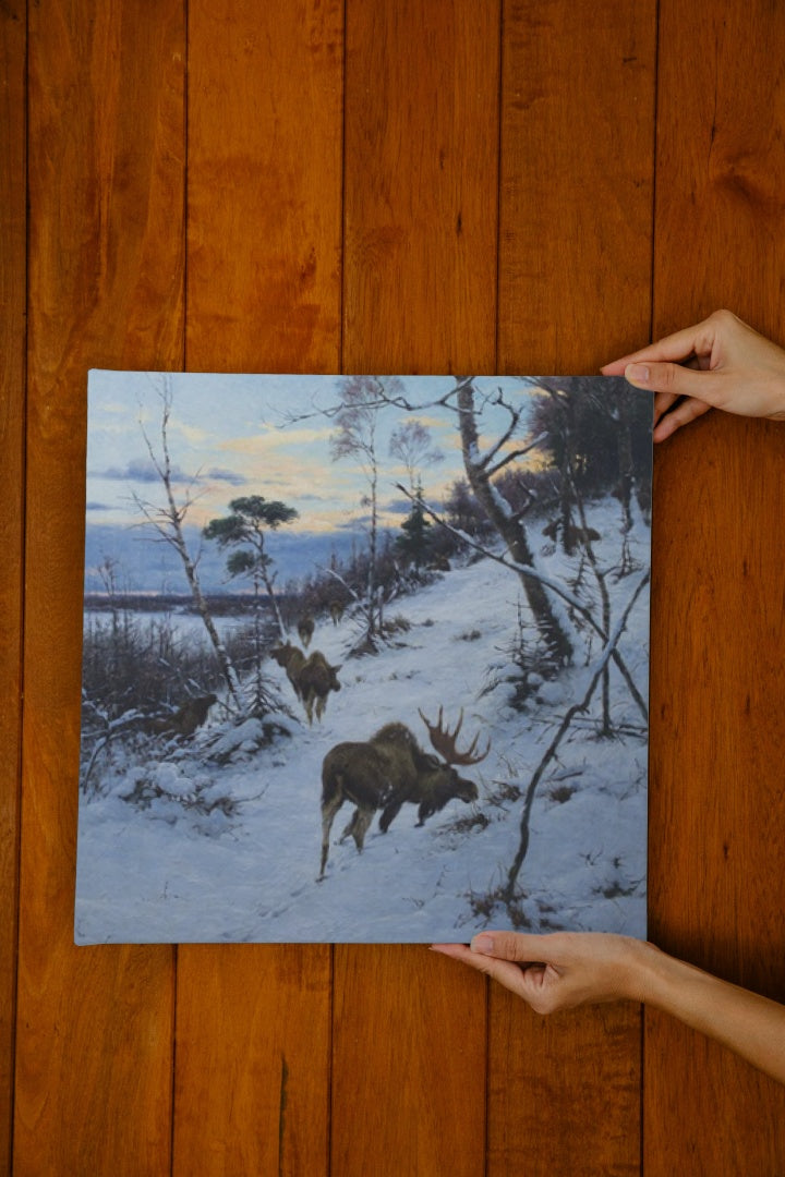 Moose in a Winter Landscape by Richard Friese Naturalism Art dated 1895