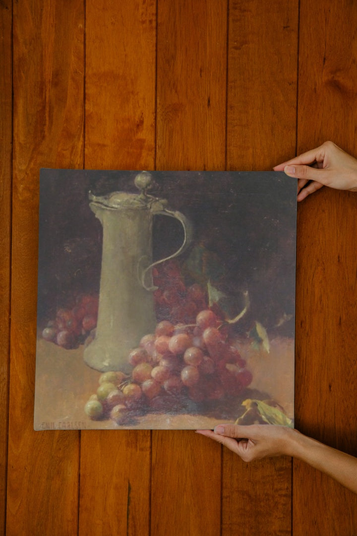 Still life with grapes &amp; pewter flagon by Emil Carlsen Realism Art dated 1890