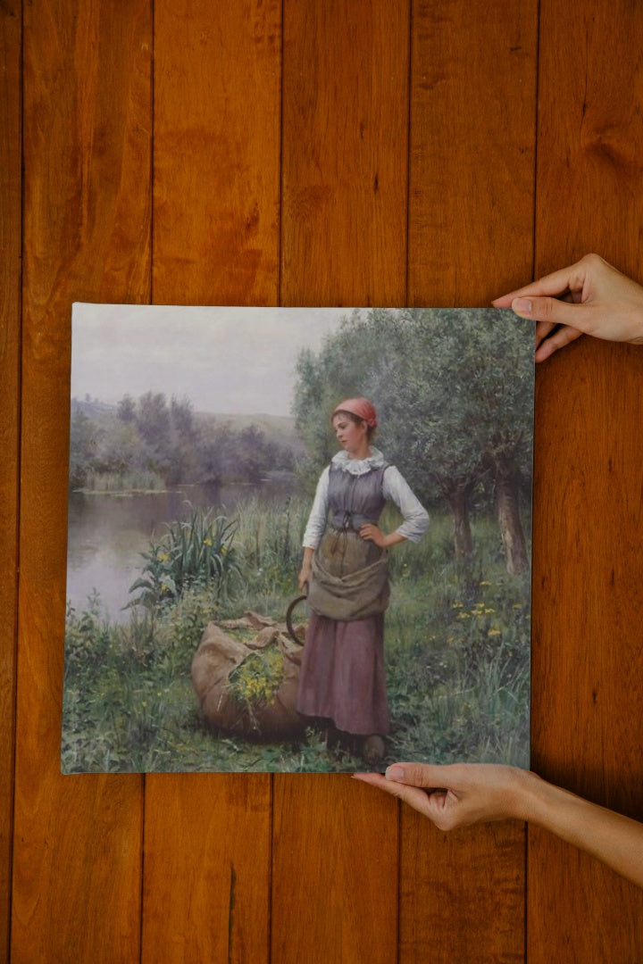 Girl by a stream, Flanders by Daniel Ridgway Knight Realism Art dated 1890