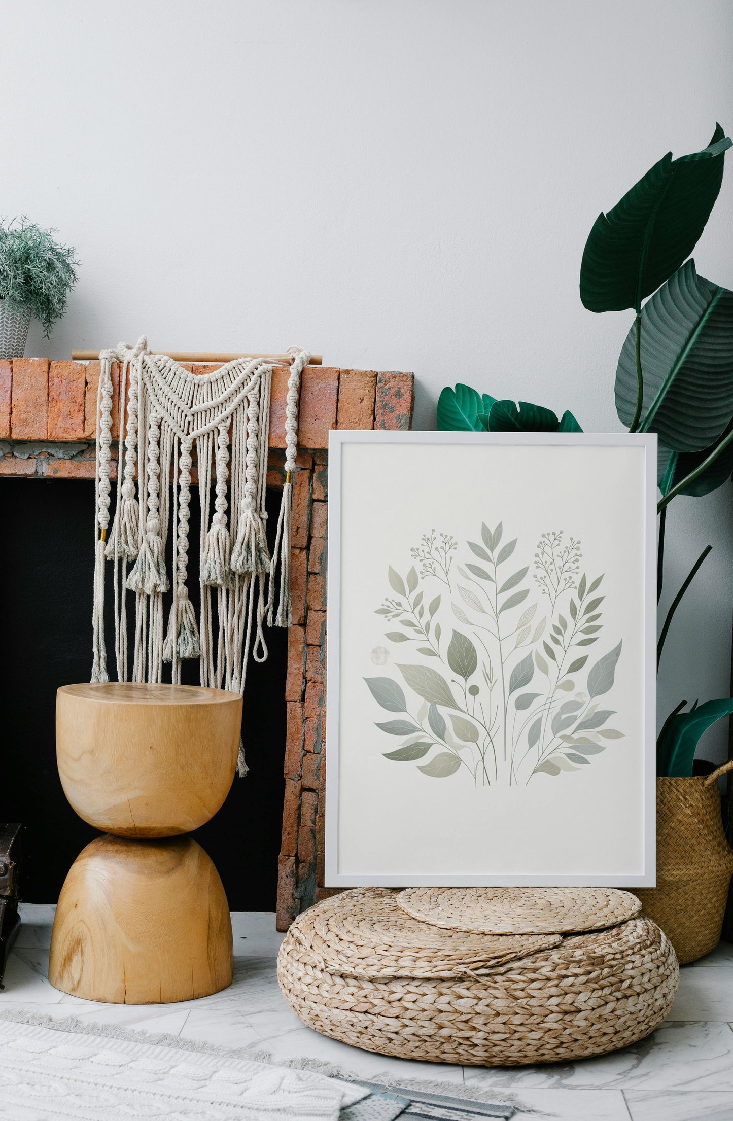 Verdant Aarunya Botanical Art: Modern Watercolor Sage and Off-White Organic Elements