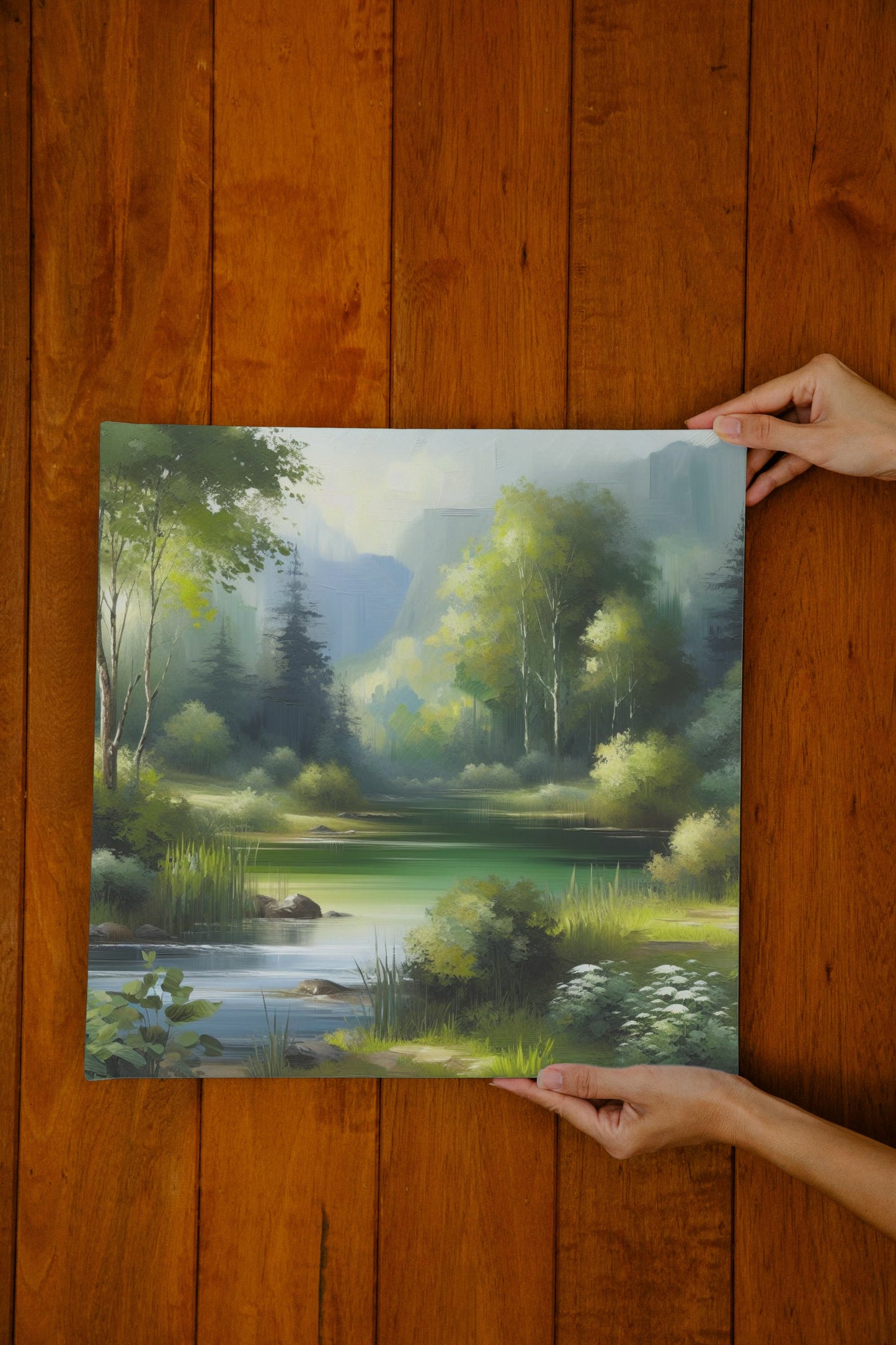 Serene Vistarama: Exquisite Verdant Landscape Oil Painting