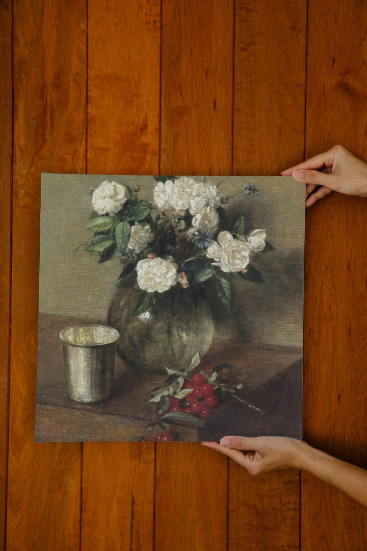 White Roses and Cherries by Henri Fantin-Latour Realism Art dated 1865