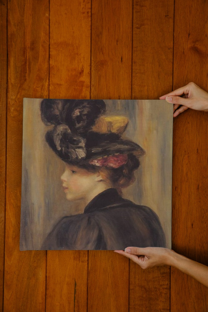 Young Woman Wearing a Black Hat by Pierre-Auguste Renoir Impressionism Art dated 1895