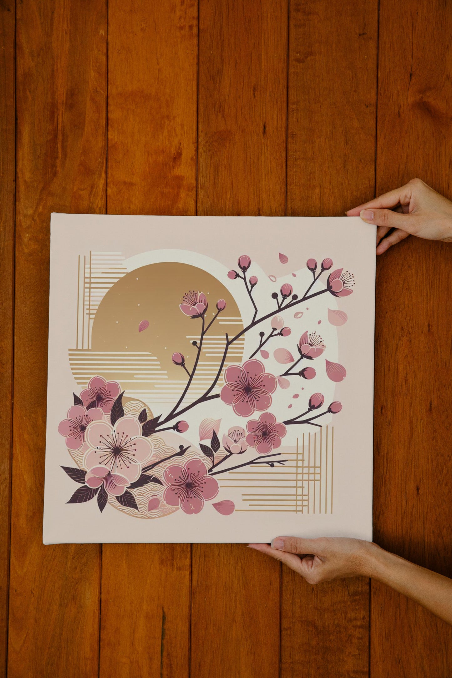 Auroralis Sakura: Resplendent Japanese Art with Ethereal Cherry Blossoms and Gilded Sun