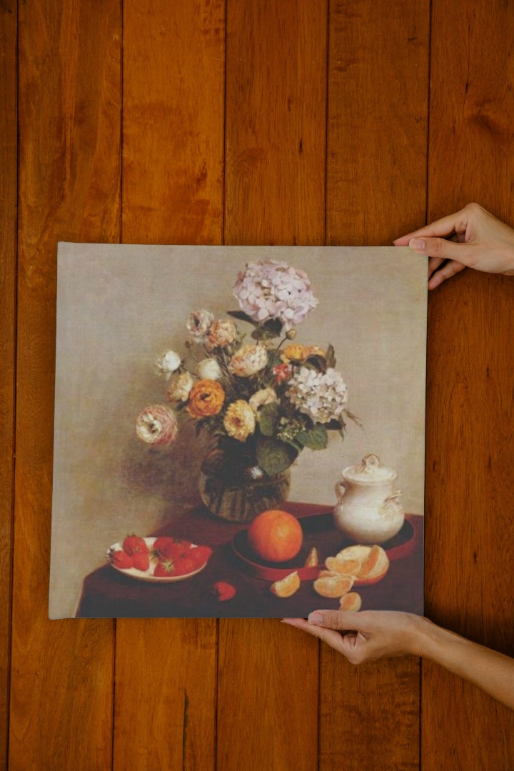 Still Life Vase Of Hydrangeas And Ranunculus by Henri Fantin-Latour Realism Art dated 1866