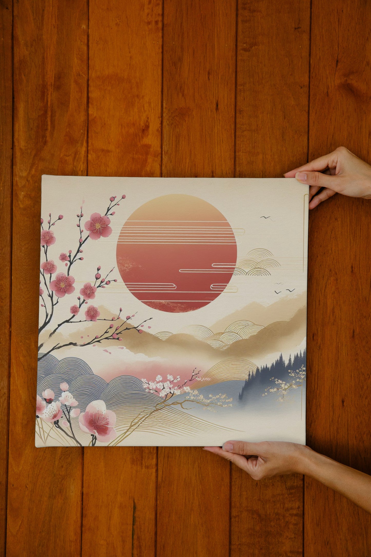 Radiant Aabhasa Sakura: Japanese Watercolor Art with Luminous Sun