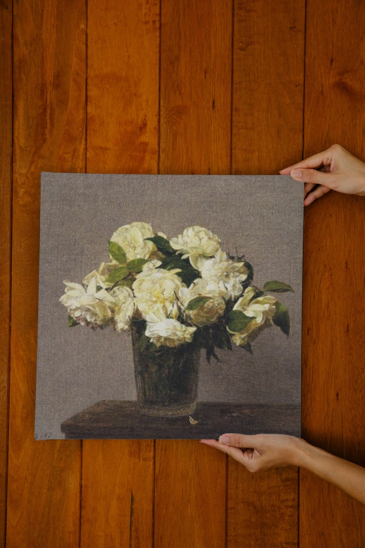 White Roses in a Vase by Henri Fantin-Latour Realism Art dated 1885