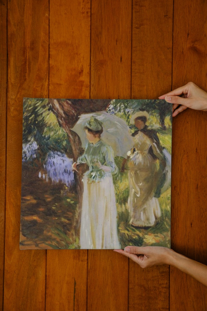 Two Girls with Parasols at Fladbury by John Singer Sargent Impressionism Art dated 1889