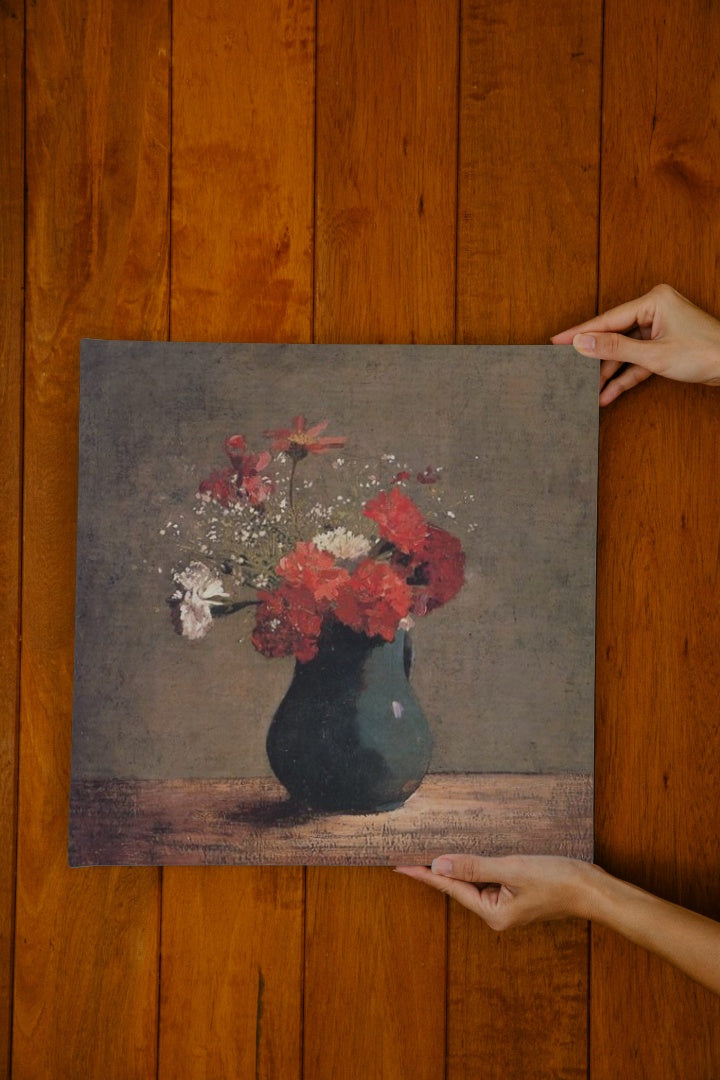 Carnations and baby&#39;s breath in a green pitcher by Odilon Redon Realism Art