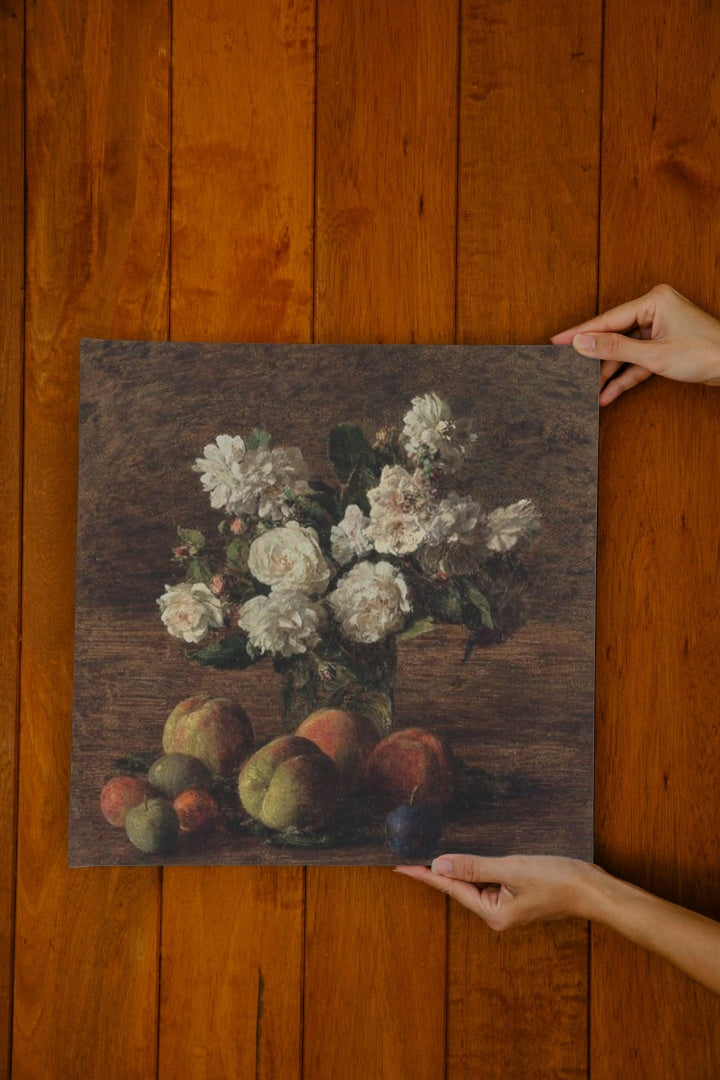 Still Life Roses and Fruit by Henri Fantin-Latour Realism Art dated 1878