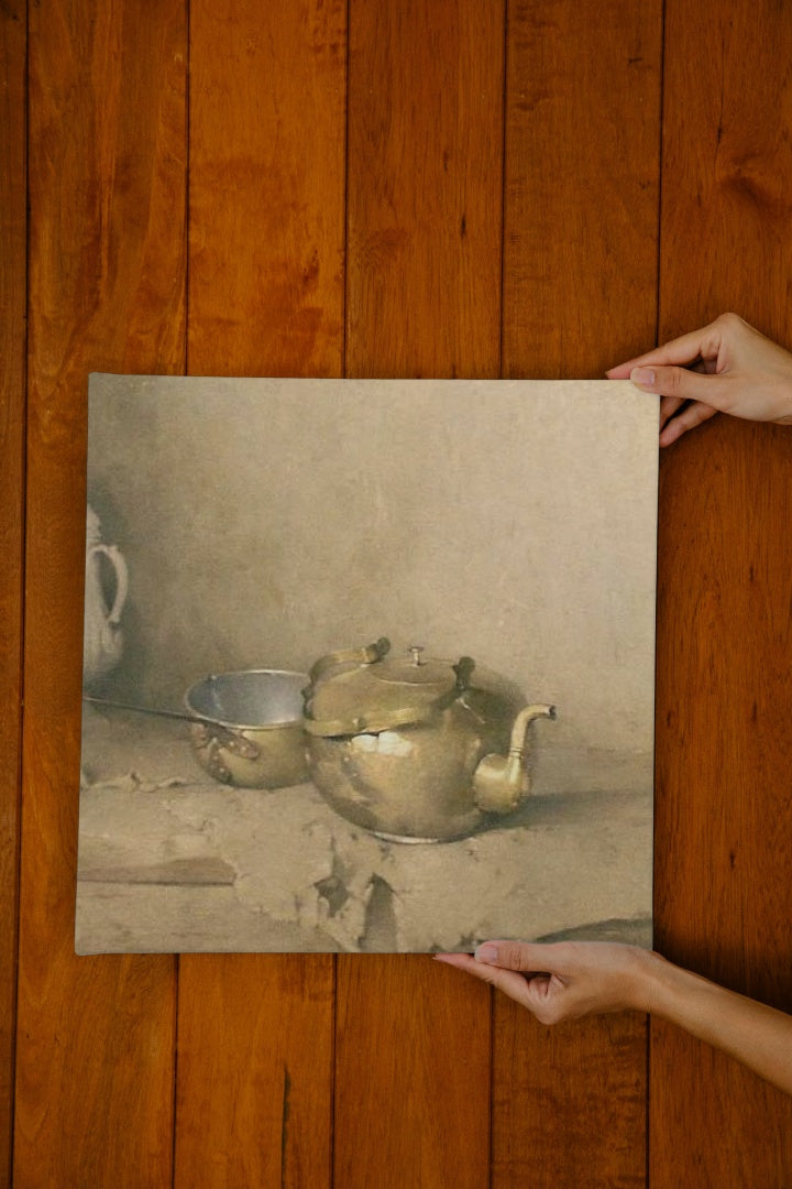 Brass Kettle with Porcelain Coffee Pot by Emil Carlsen Realism Art dated 1910