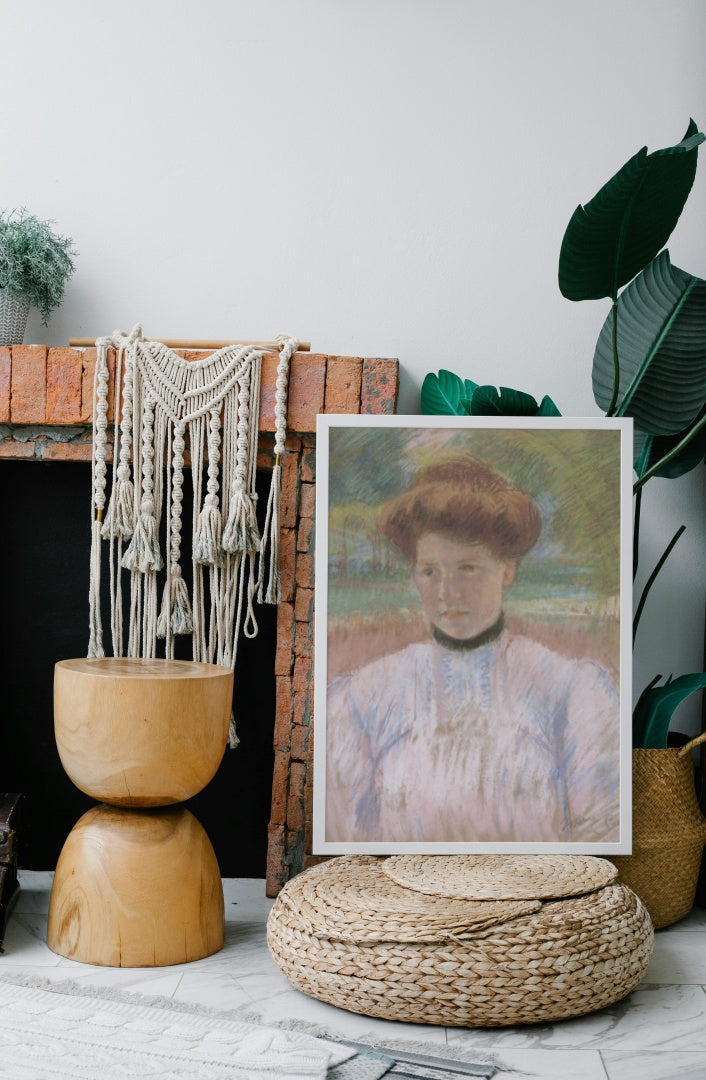 Young Woman with Auburn Hair in a Pink Blouse by Mary Cassatt Impressionism Art dated 1895