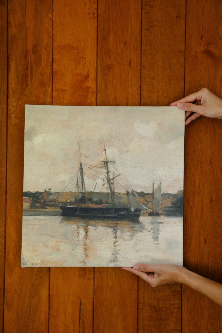 Sailing Boats, Dieppe Harbor by John Henry Twachtman Impressionism Art dated 1885