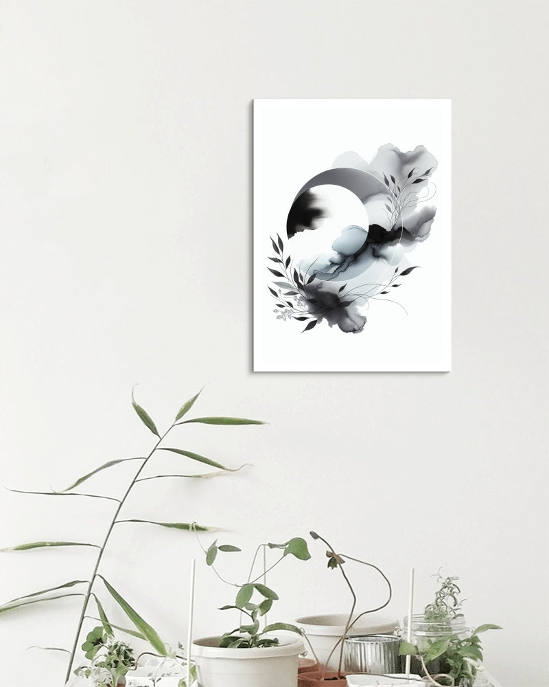 Achromatic Nirvanic Elegance: Modern Black and White Watercolor Art