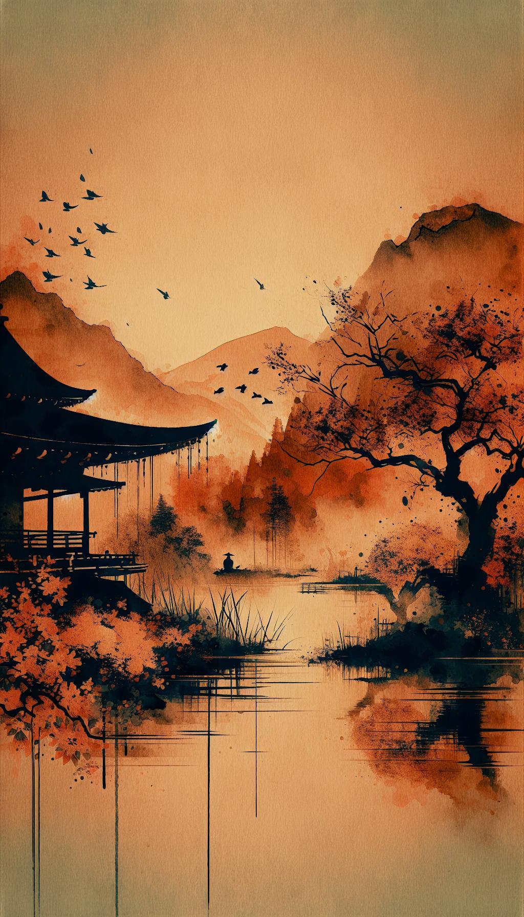 Aurantiaco-Nigrum Vaporo: Exquisite Japanese Watercolor Art