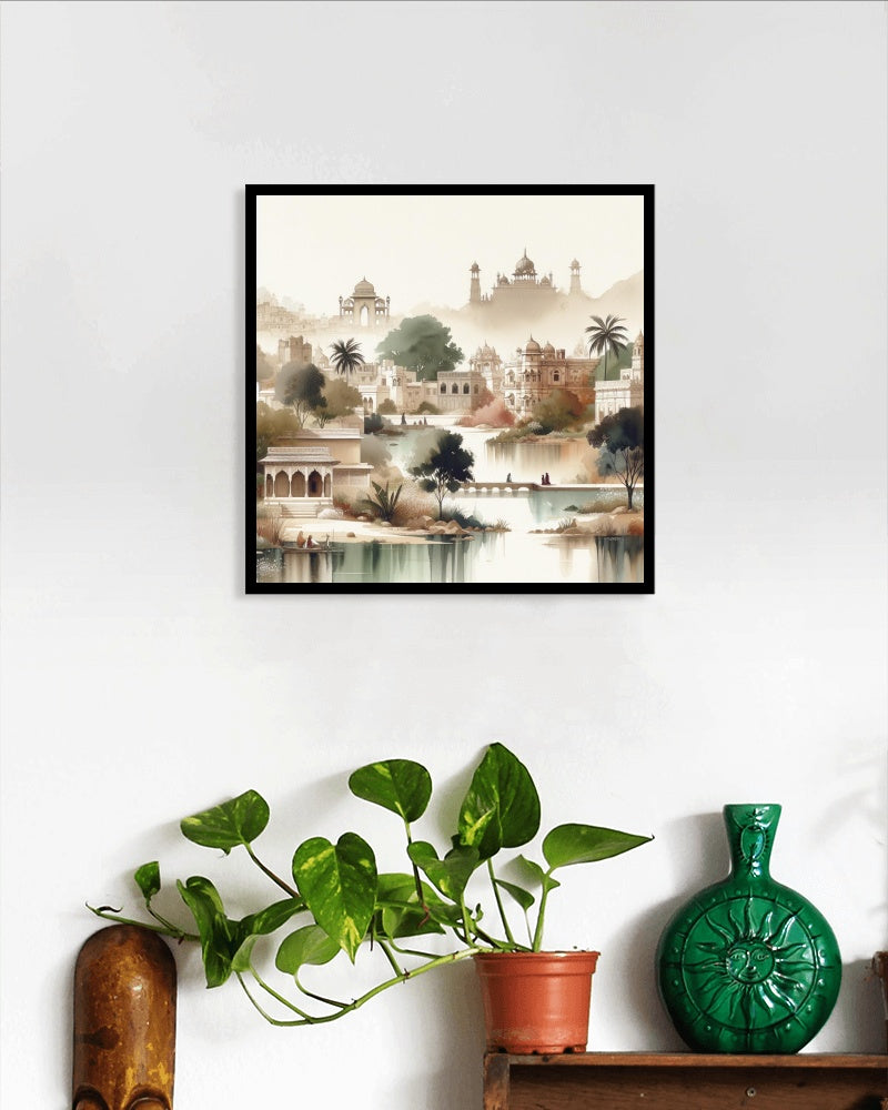 Aureate Pristinam Landscape Art: Watercolor Indian Nature and Cities