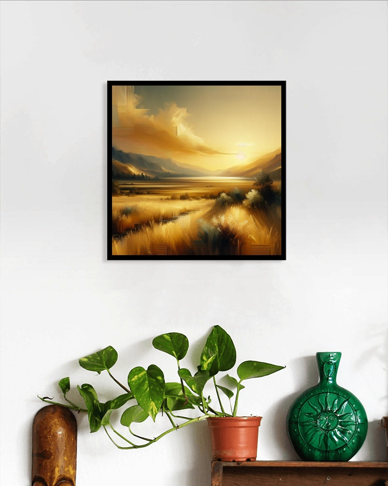 Aureate Vistara Serenitas - Modern Golden Landscape Oil Painting