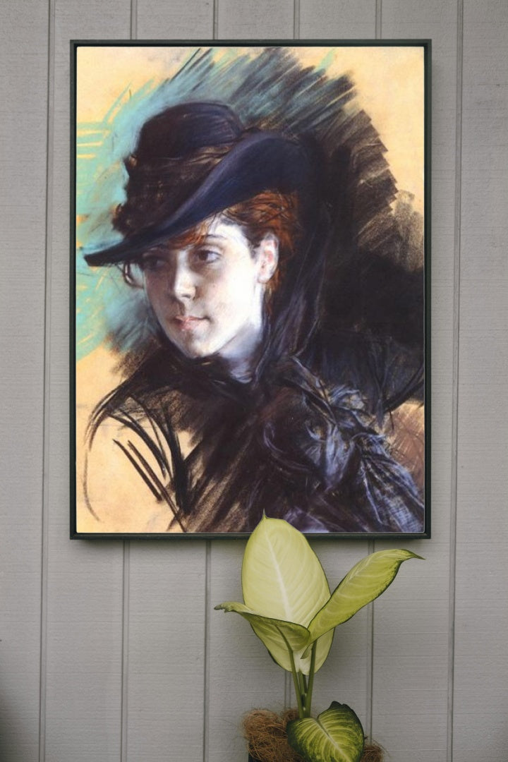 Girl In A Black Hat by Giovanni Boldini Realism Art dated 1890