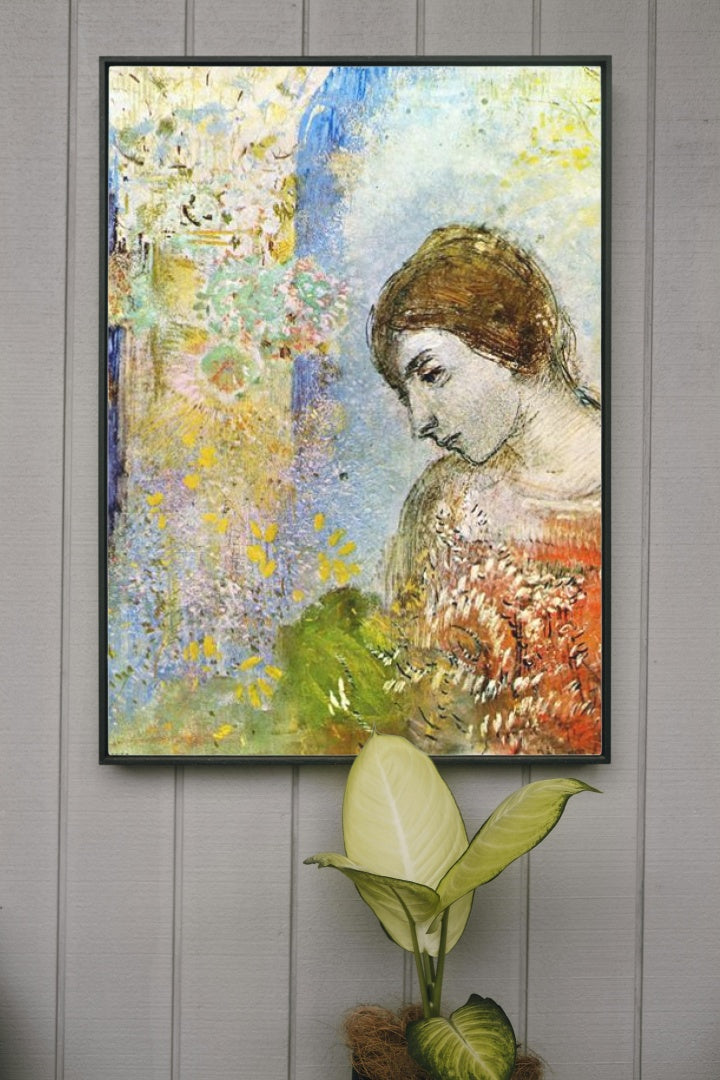 Woman with Pillar of Flowers by Odilon Redon Symbolism Art dated 1903