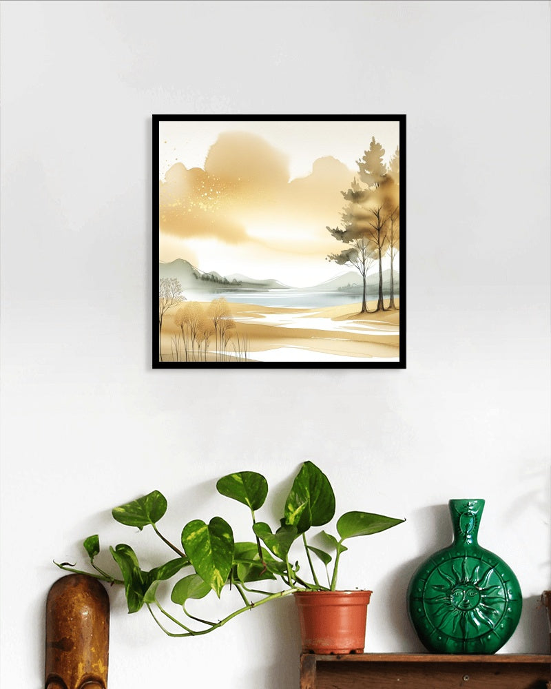 AurumVedas Pristine Scape - Modern Watercolor Landscape Art