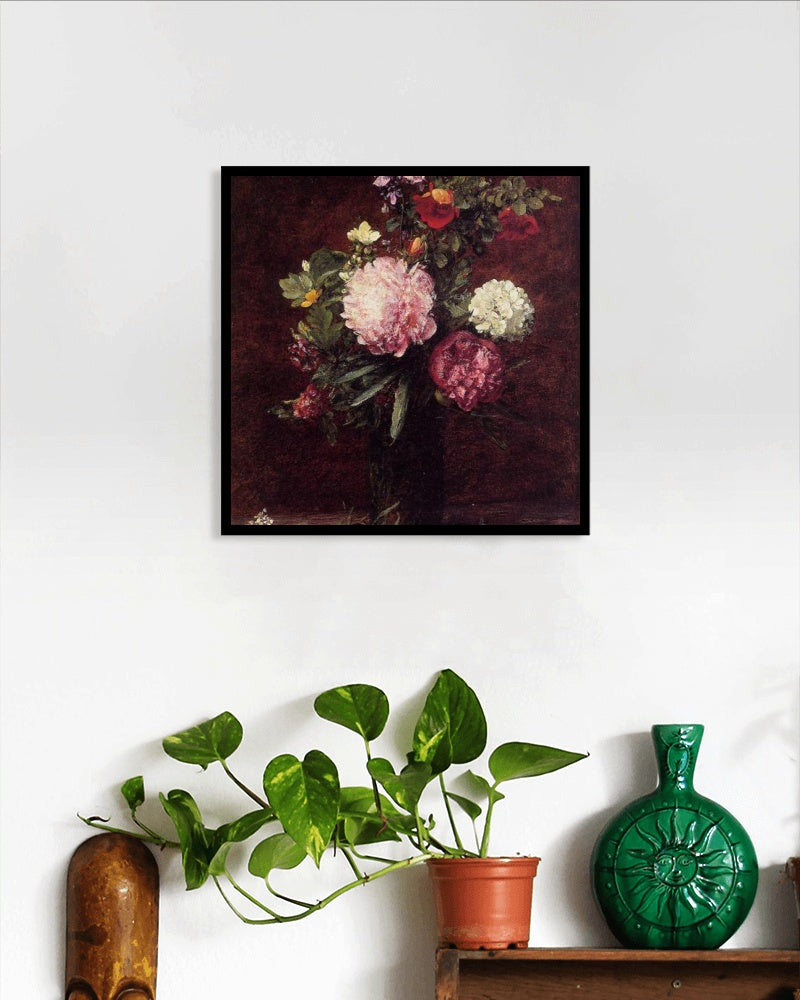 Flowers Large Bouquet with Three Peonies by Henri Fantin-Latour Realism Art dated 1879