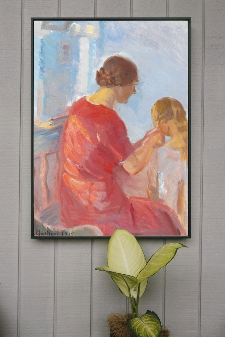 A Mother Plaiting Her Daughters Hair by Anna Ancher dated 1915