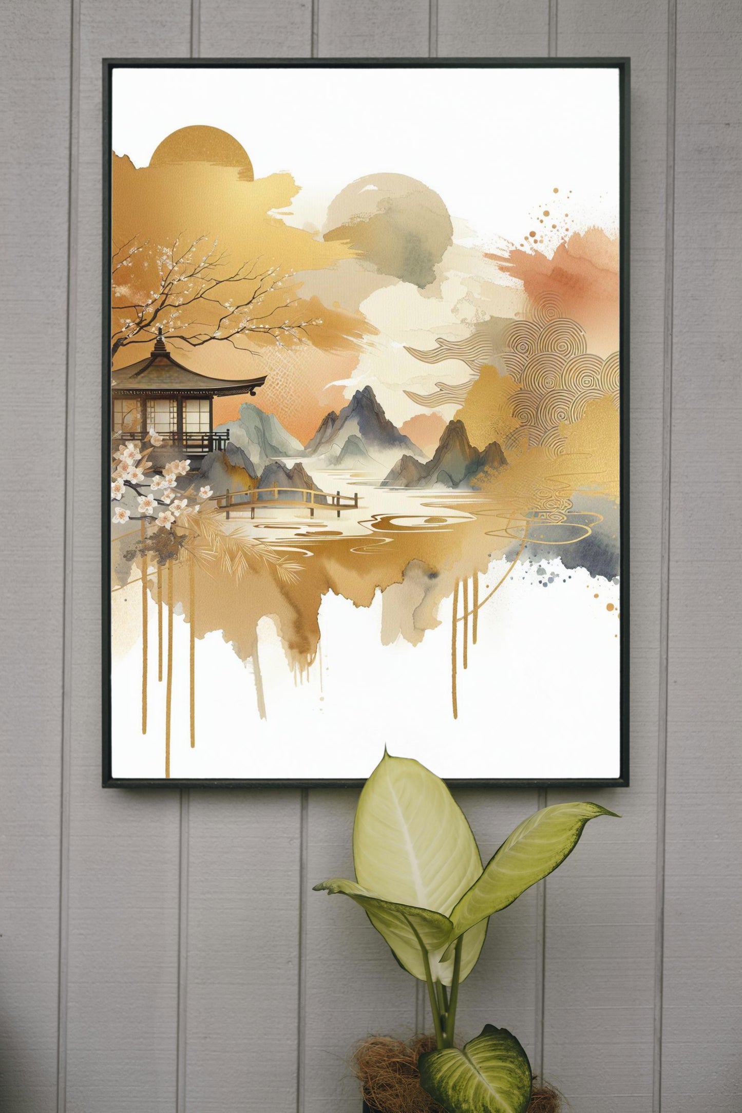 Aureate Nalin Radiance: Modern Japanese Watercolor Art