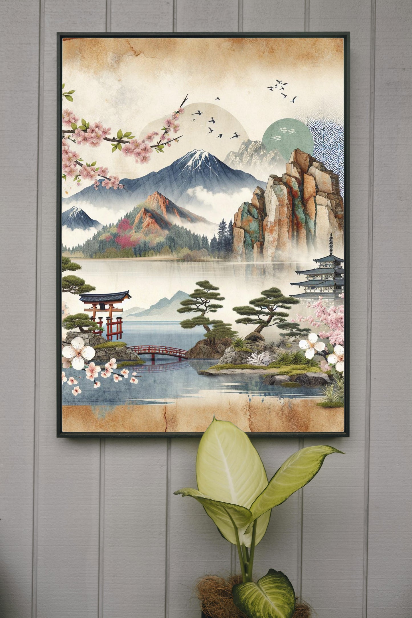 Seraphic Ananda Watercolor: Modern Japanese Art with Natural Sandstone Texture