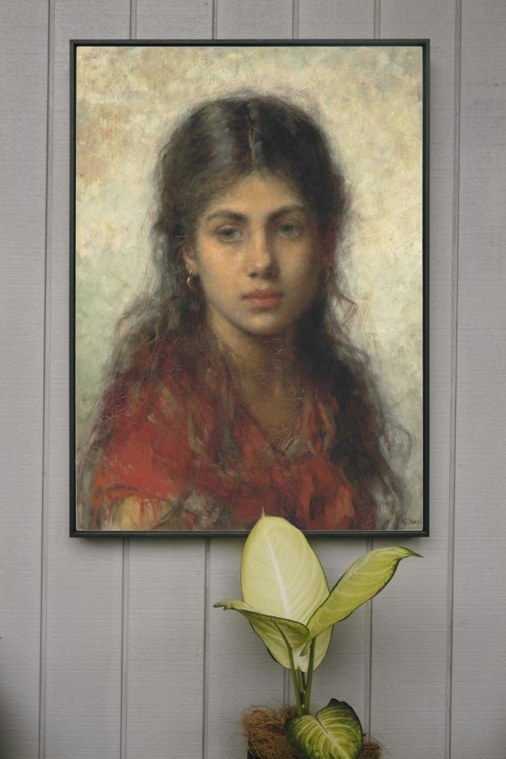 Girl with a red shawl by Alexei Harlamoff Realism Art