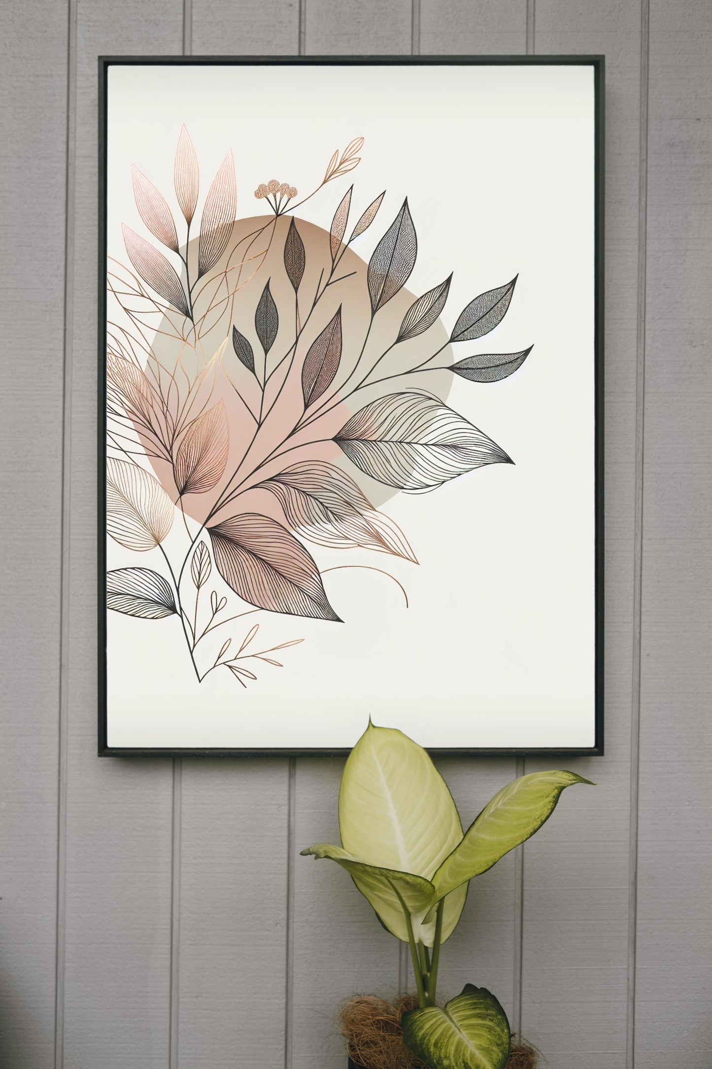 Floralis Subtilis Elegans: Modern Pink and Gold Botanical Line Art