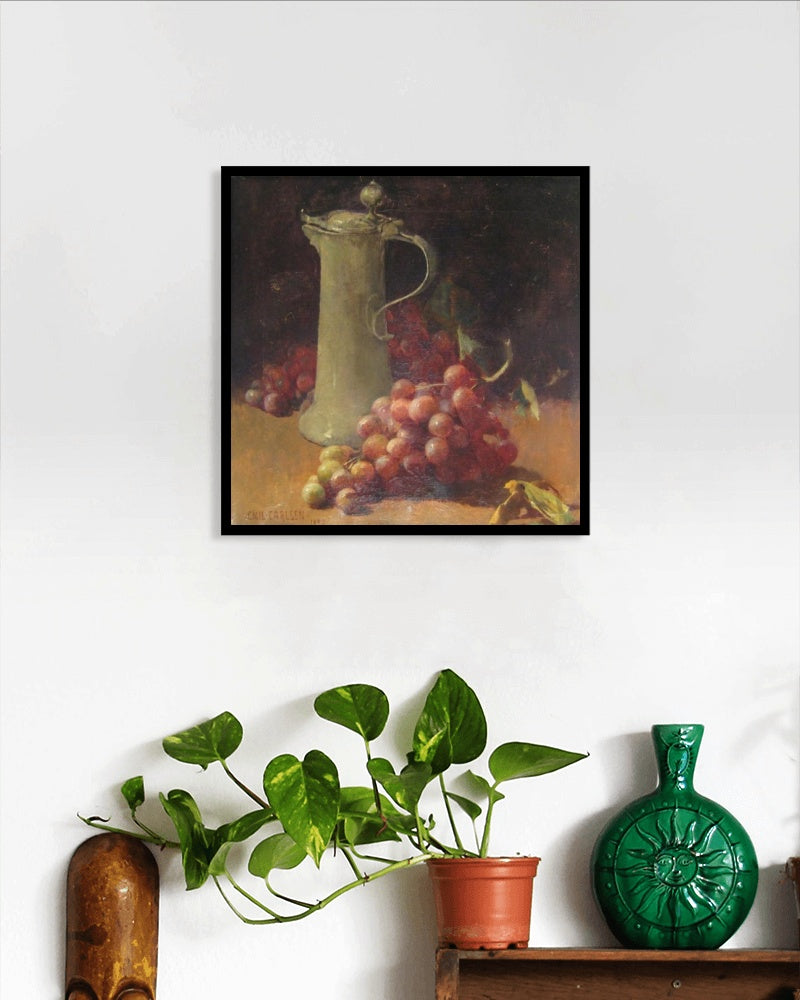 Still life with grapes &amp; pewter flagon by Emil Carlsen Realism Art dated 1890