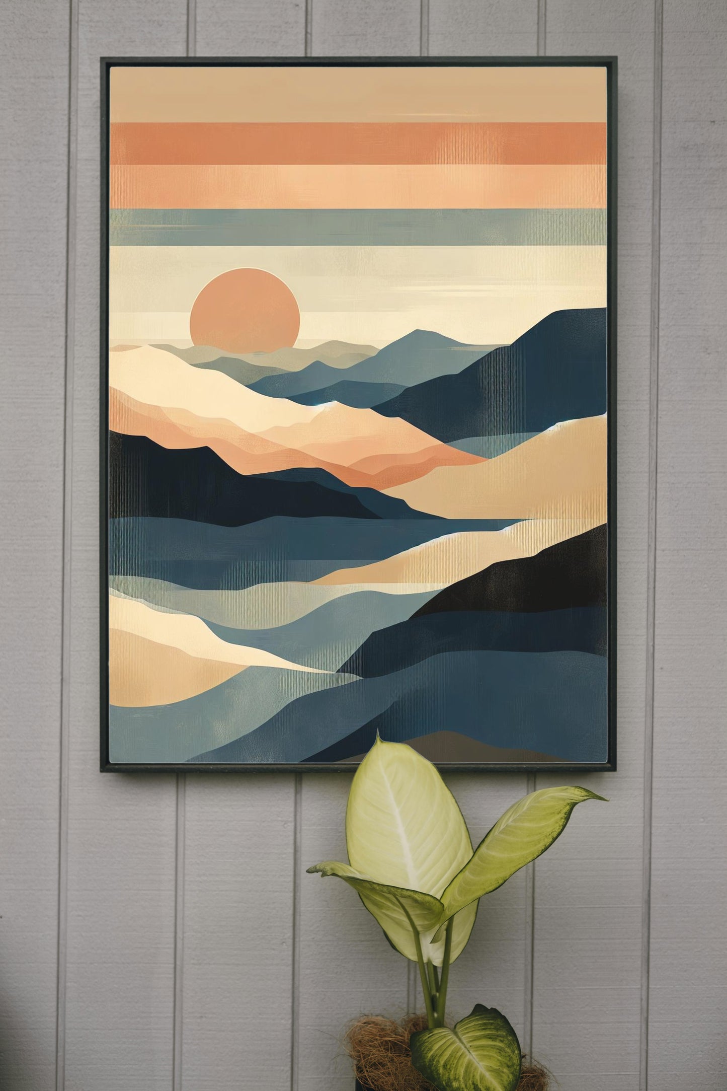 Seraphic Aranya Landscape Oilpainting: Modern Beige, Navy & Orange Hues