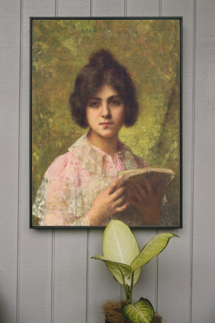 A young woman holding a book by Alexei Harlamoff Realism Art