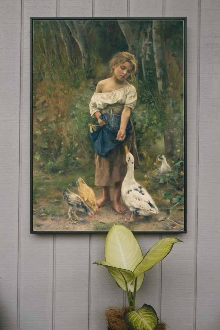 Girl with geese by Joan Brull Realism Art dated 1891