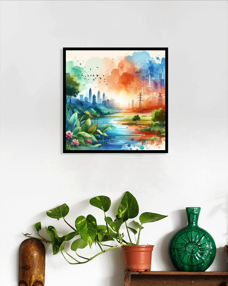 Serene Ananta Vistara: Modern Indian Nature and Urban Watercolor Landscape Art