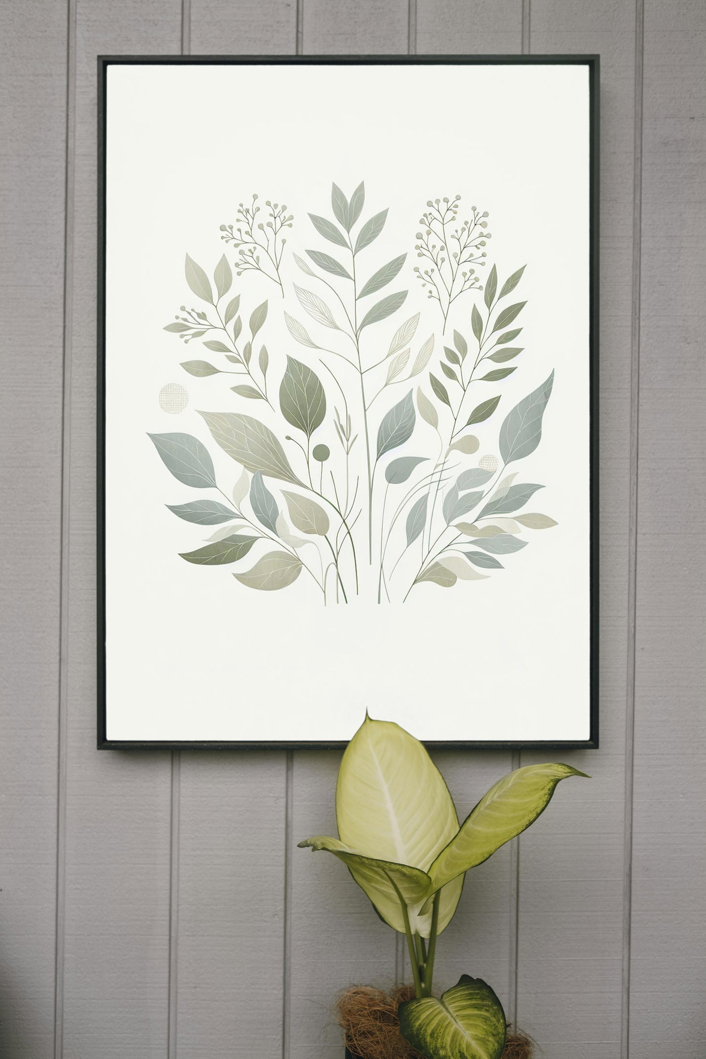 Verdant Aarunya Botanical Art: Modern Watercolor Sage and Off-White Organic Elements