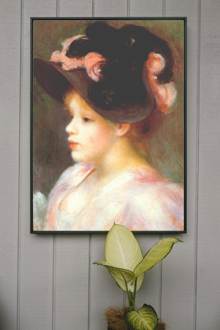 Girl with a pink and black hat by Pierre-Auguste Renoir Impressionism Art dated 1890