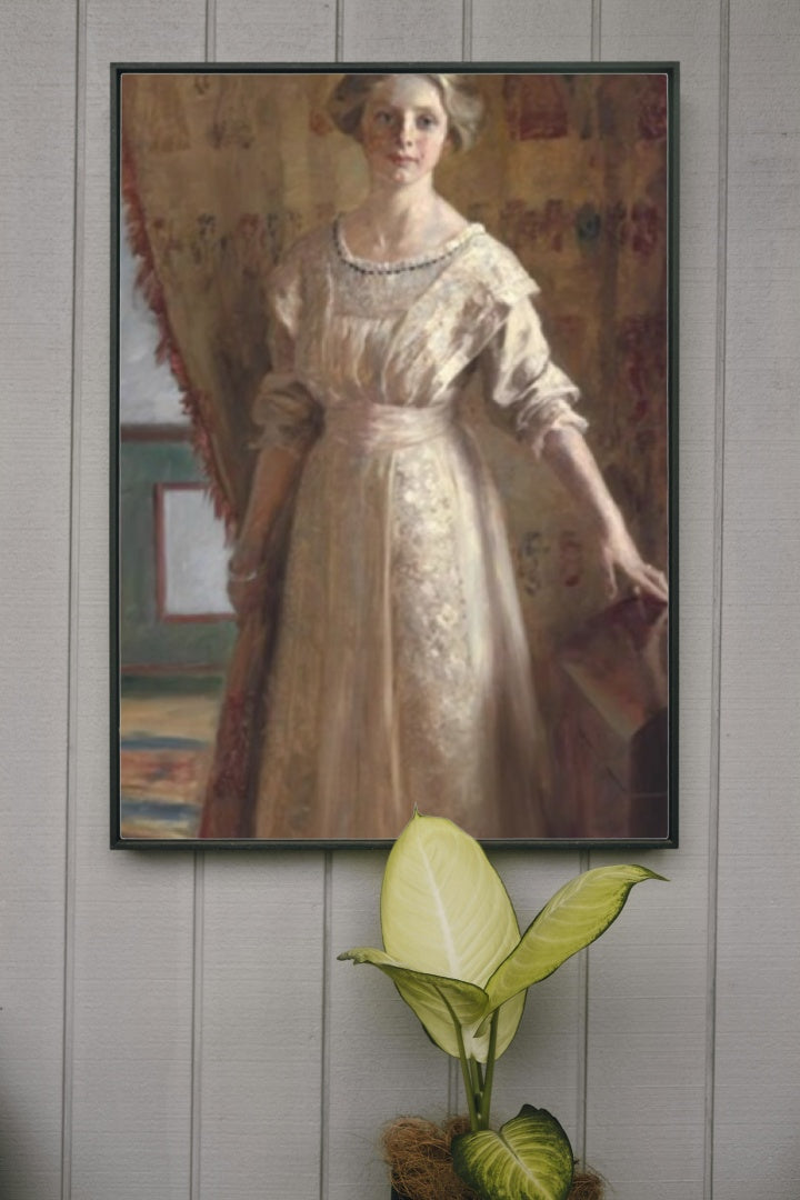 Miss Vibeke Kr&#248;yer, full figure standing by Peder Severin Kroyer Realism Art dated 1909