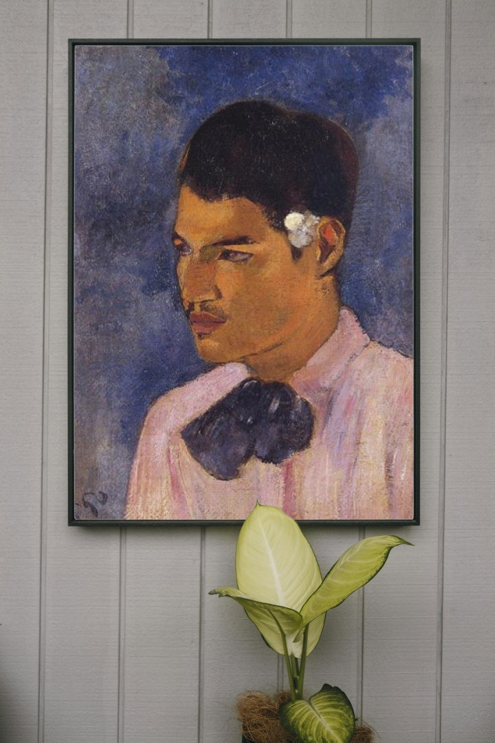 Young Man with a Flower Behind his Ear by Paul Gauguin Cloisonnism Art dated 1891