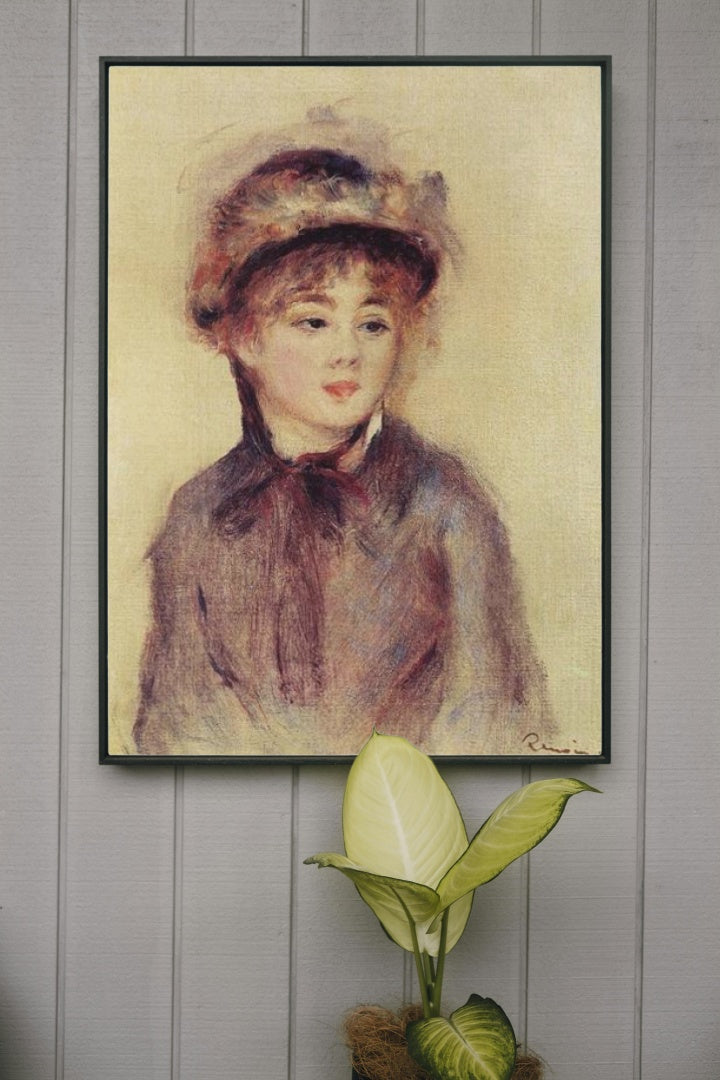 Bust of a Woman Wearing a Hat by Pierre-Auguste Renoir Impressionism Art dated 1881