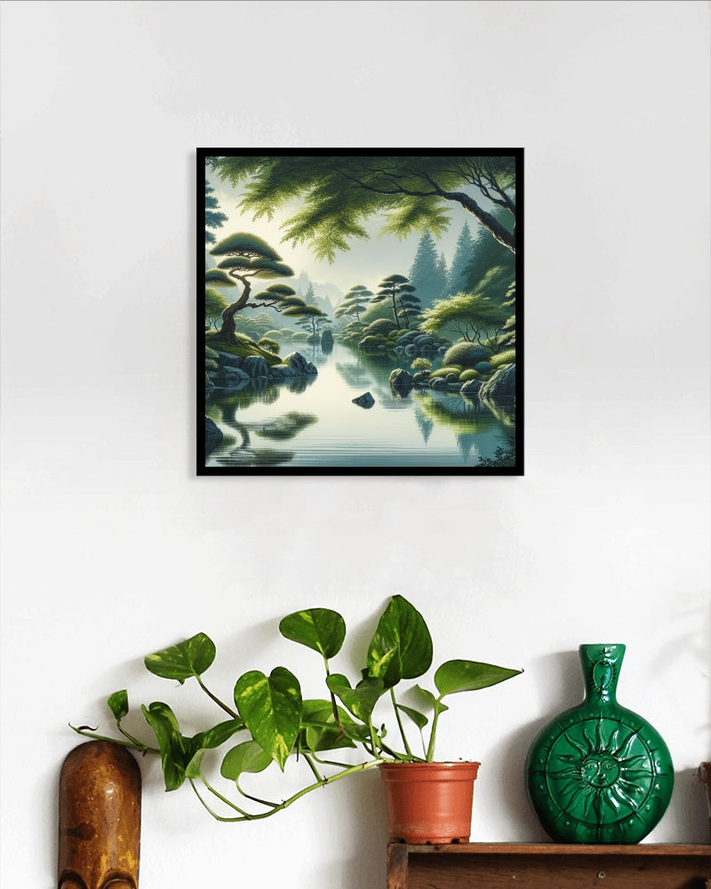 Serene Aarambh Verdant Japanese Watercolor Art