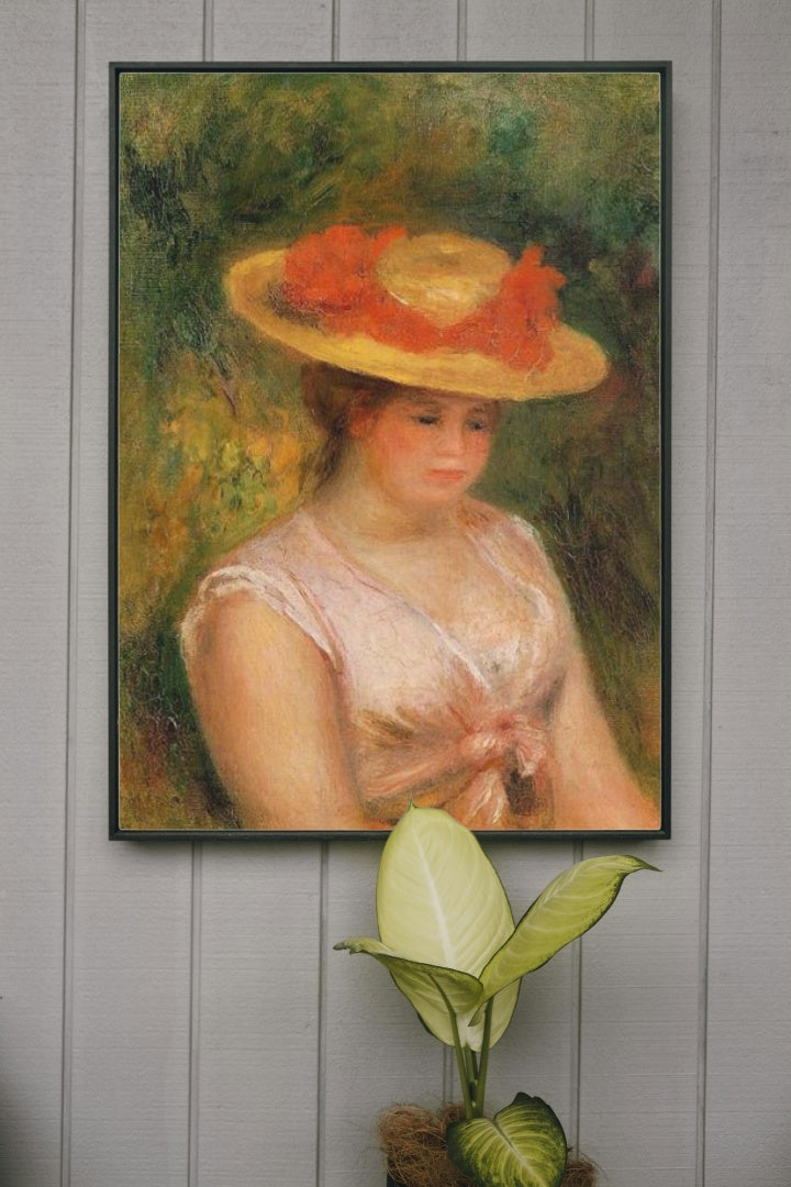 Young Woman in a Straw Hat by Pierre-Auguste Renoir Impressionism Art dated 1901