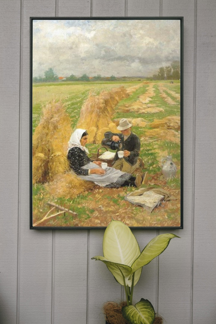 Lunch break in harvest time by Hugo M&#252;hlig Impressionism Art