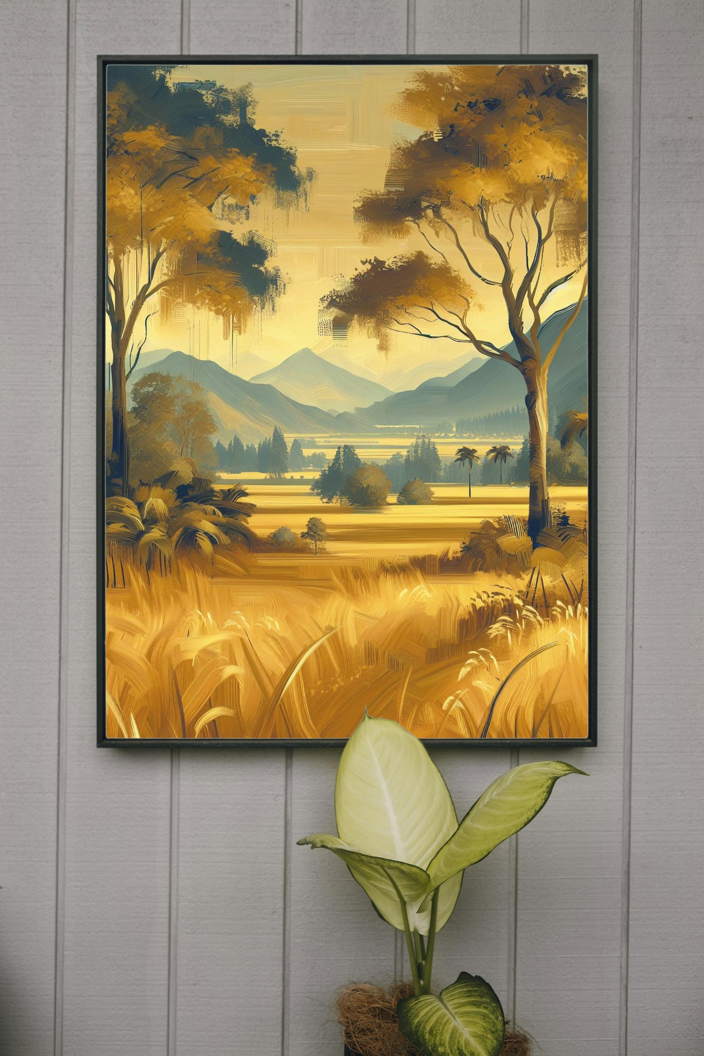 Aureate Pristinam Vistas: Serene Golden Landscape Oilpainting