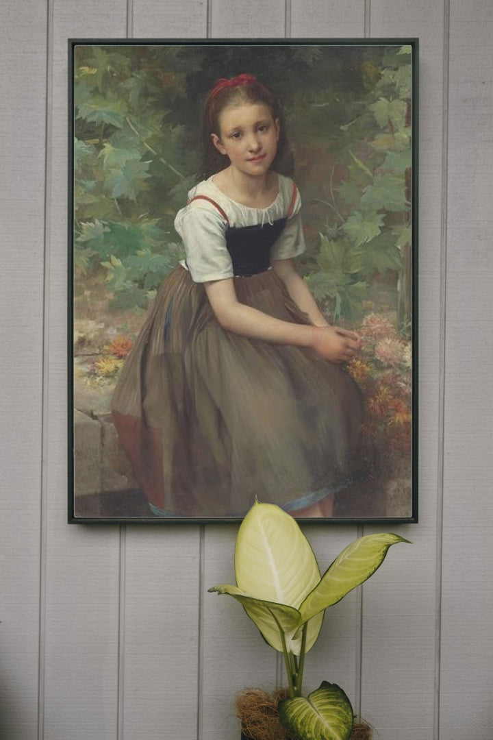 Young girl with flowers by Charles Victor Thirion Academicism Art dated 1877