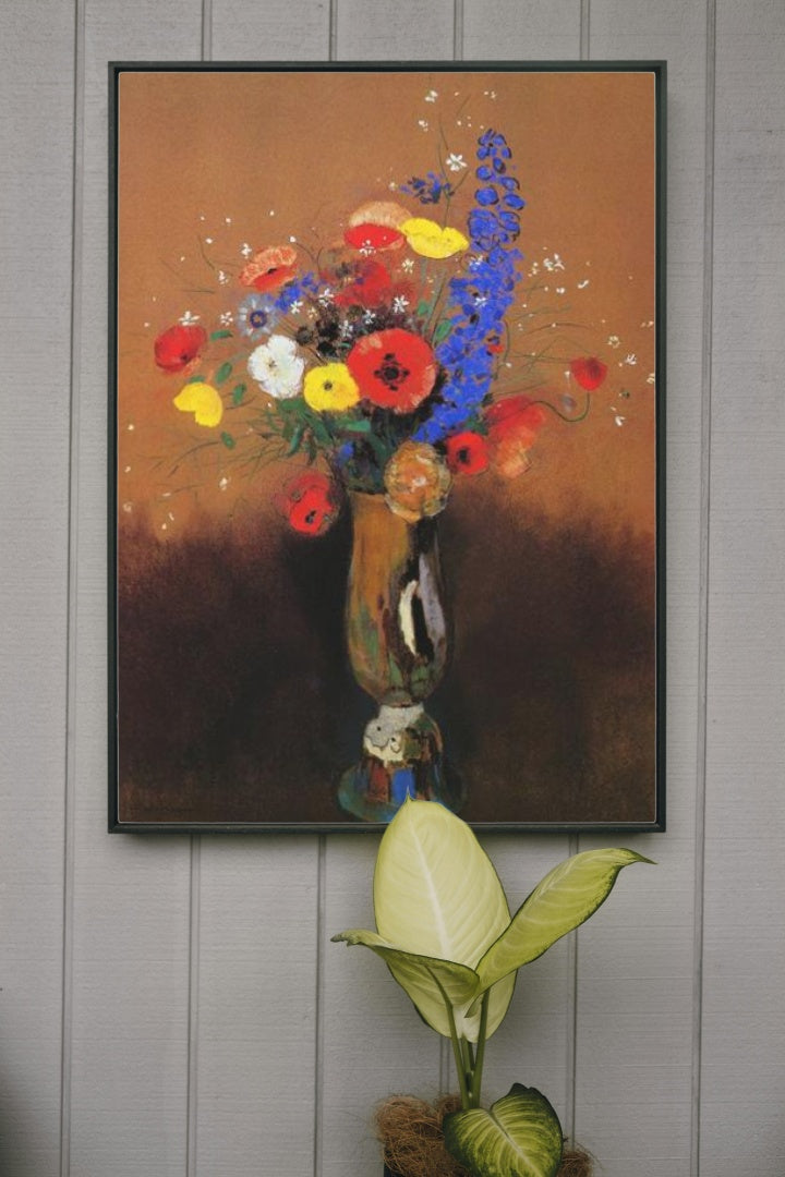 Wild flowers in a Long-necked Vase by Odilon Redon Realism Art dated 1912